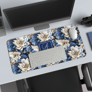 Moderne blaue Blumen Personalisierte Blumen Schrei Schreibtischunterlage