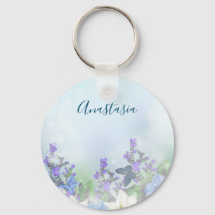 Moderne blaue Blumen Schlüsselanhänger