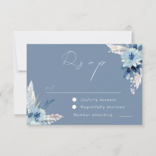 Moderne blaue Blumen Schöne Hochzeit RSVP Karte