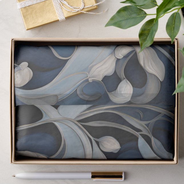 Moderne blaue Blumendekoupage Seidenpapier (Von Creator hochgeladen)