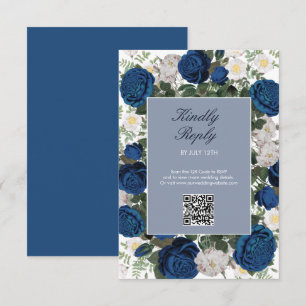 Moderne Blaue Blumige Wasserfarbe Elegante Hochzei RSVP Karte