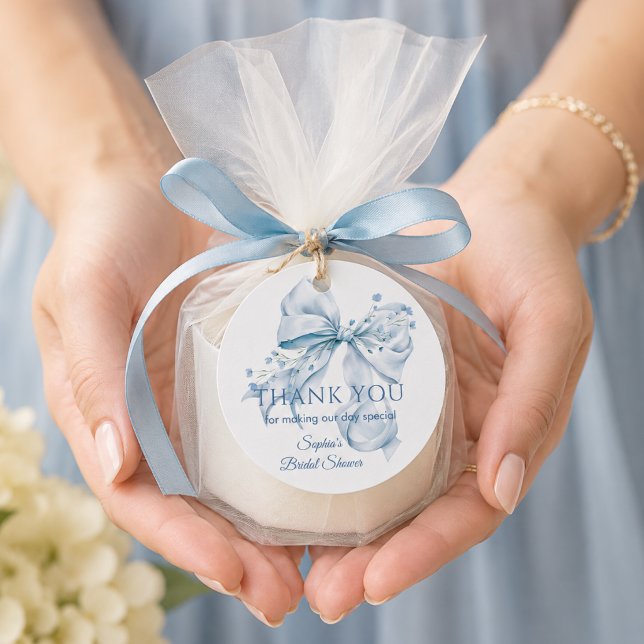 Moderne blaue Bogen-Hochzeitsdusche-Dankeschön-Ges Geschenkanhänger (Elegant and modern Dusty blue Bow bridal shower thank you tag)
