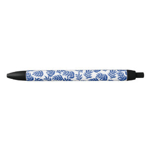 Moderne Blaue Botanische Blätter Muster Kugelschreiber