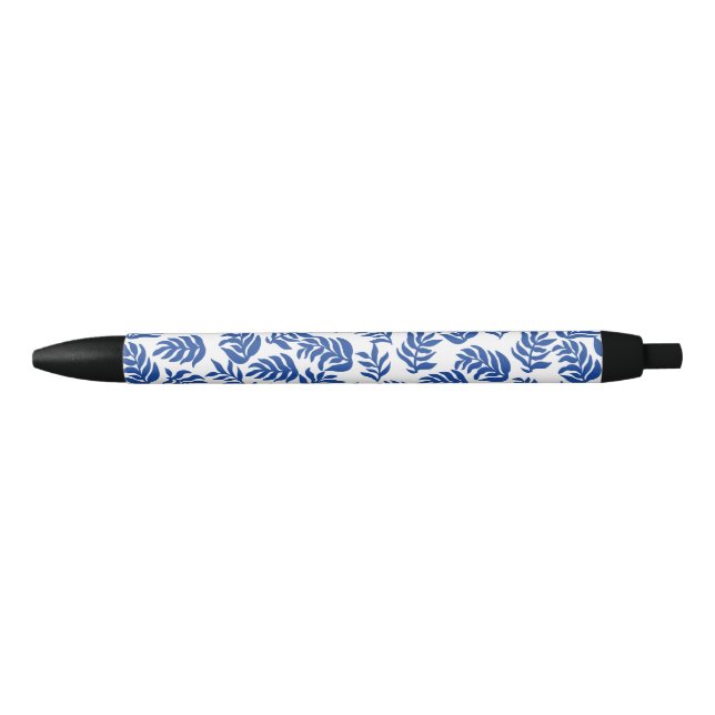 Moderne Blaue Botanische Blätter Muster Kugelschreiber (Vorderseite)