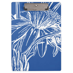 Moderne blaue botanische Blumenlinie Zeichne Artwo Klemmbrett