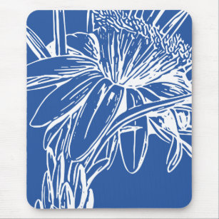 Moderne blaue botanische Blumenlinie Zeichne Artwo Mousepad