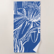 Moderne blaue botanische Blumenlinie Zeichne Artwo