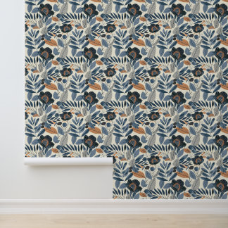Moderne Blaue Botanische Frühlingsblumen Tapete