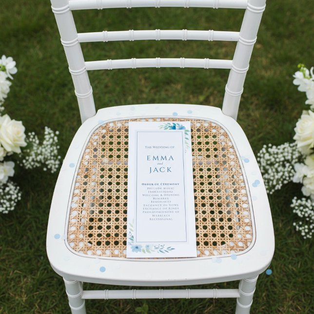 Moderne Blaue Botanische Hochzeit mit minimalem Bl Programm (Modern Blue Botanical minimal floral wedding Program.)