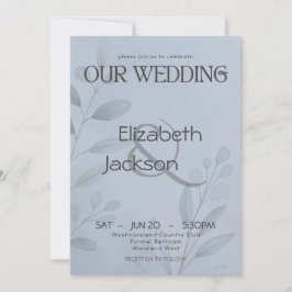 Moderne Blaue Botanische Typografie Hochzeit Einladung