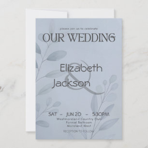 Moderne Blaue Botanische Typografie Hochzeit   Einladung
