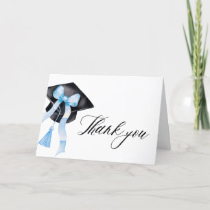Moderne, blaue Bow-Coquette-Graduierungskappe Dankeskarte