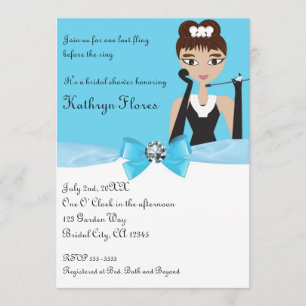 Moderne blaue Bridal Shower White Bow & Diamond Einladung