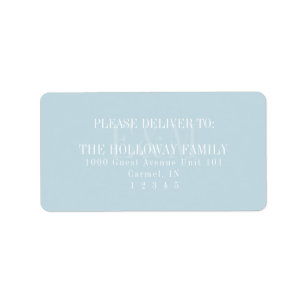 Moderne Blaue Citrus-Monogramm-Hochzeit in Schreib Adressaufkleber