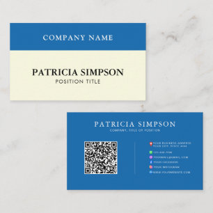 Moderne Blaue & Cremige Minimalistische QR-Soziale Visitenkarte