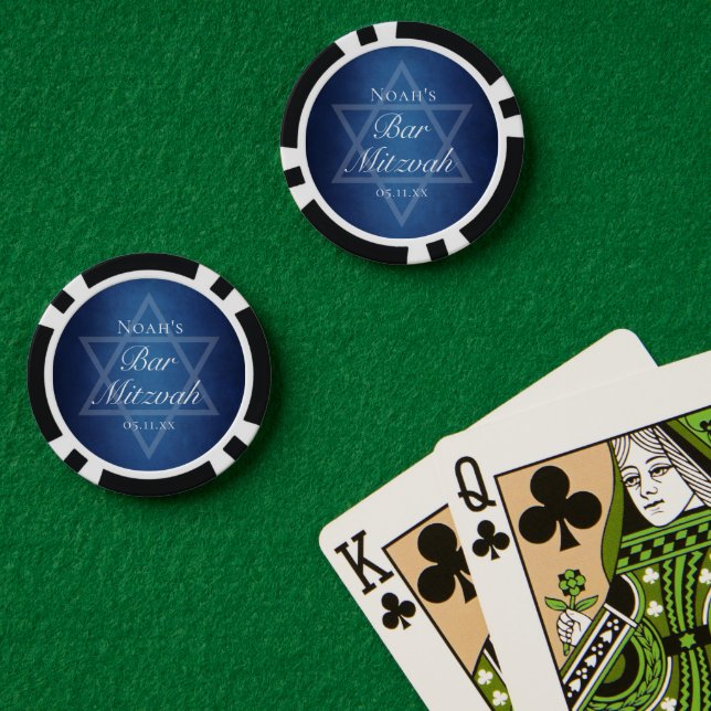 Moderne Blaue Davidstern Bar-Mizwa-Party Pokerchips (Pokertisch (doppelt))