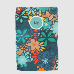 Moderne blaue dunkle Blumen Golfhandtuch