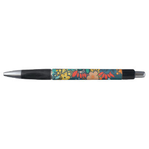 Moderne blaue dunkle Blumen Kugelschreiber
