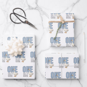 Moderne Blaue Eine Dumme Gans Erster Geburtstag Geschenkpapier Set