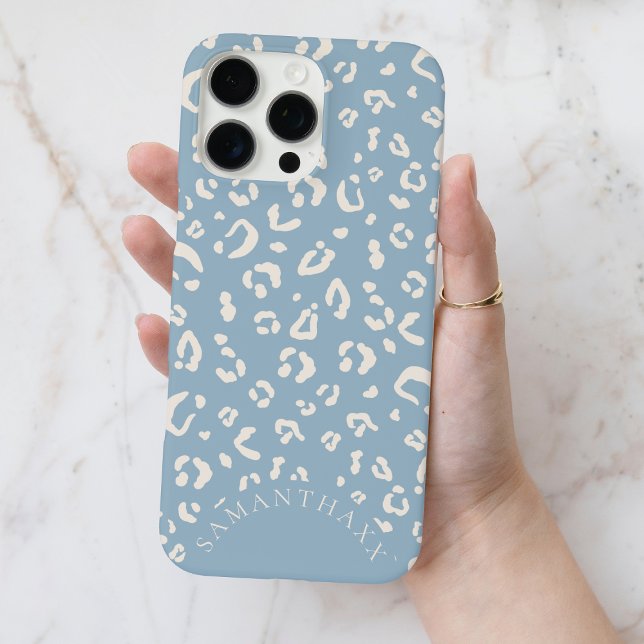 Moderne blaue elegante benutzerdefinierte Leoparde Case-Mate iPhone Hülle (Modern Blue Elegant Custom Leopard Spots Pattern Case-Mate iPhone Case)