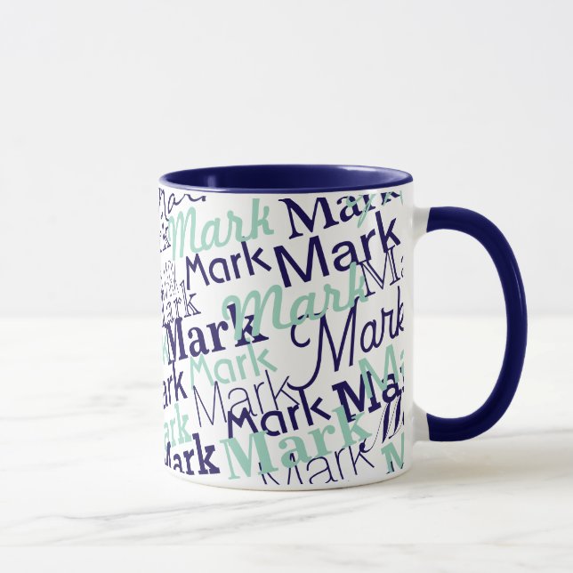 Moderne Blaue Erstname-Typografie-Vorlage Tasse (Rechts)