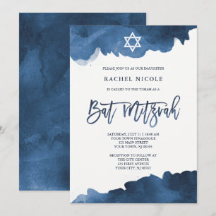 Moderne blaue Farbe Bat Mitzvah Einladung
