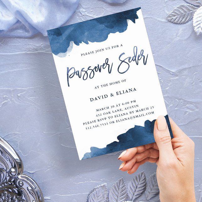 Moderne blaue Farbe | Einladung von Pessach (Von Creator hochgeladen)