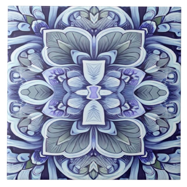Moderne blaue Farbenklassik mit Blumenmuster Fliese (Vorderseite)