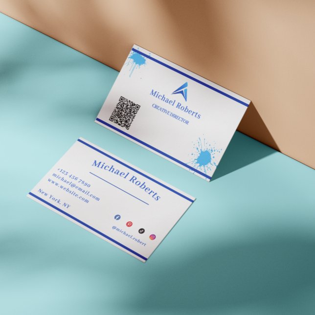 Moderne blaue Farbspritzer Kreativ mit QR-Code Visitenkarte (Von Creator hochgeladen)