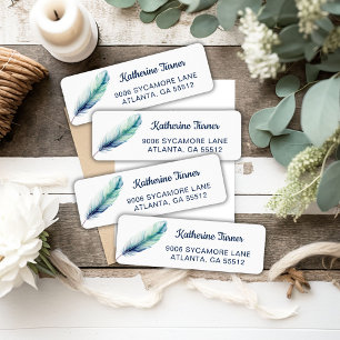 Moderne blaue Feder-Hochzeit-Rücksendeadresse