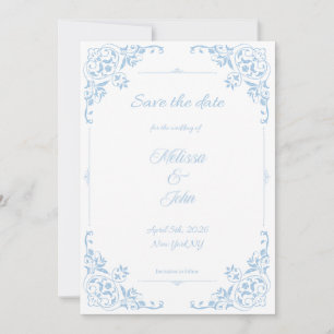 Moderne blaue Filigran französische Landhochzeit - Einladung