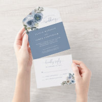 Moderne blaue Flora Wasserfarbe Rustikale Hochzeit