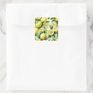 Moderne blaue Floral-Skript-Brautparty mit Zitrone Quadratischer Aufkleber