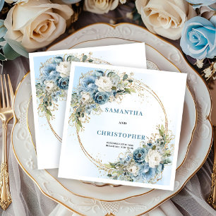 Moderne blaue florale goldene glänzende Hochzeitss Serviette
