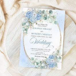 Moderne blaue florale goldene ovale Hochzeitseinla Einladung