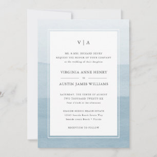 Moderne blaue formelle Hochzeit Einladung