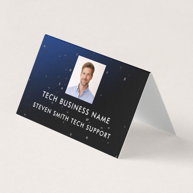 Moderne Blaue Foto- und QR-Code-Tech-Professionell Visitenkarten (Vorderseite)