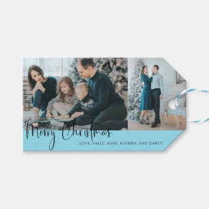 Moderne Blaue Foto-Weihnachten Elegante Feiertagsf Geschenkanhänger