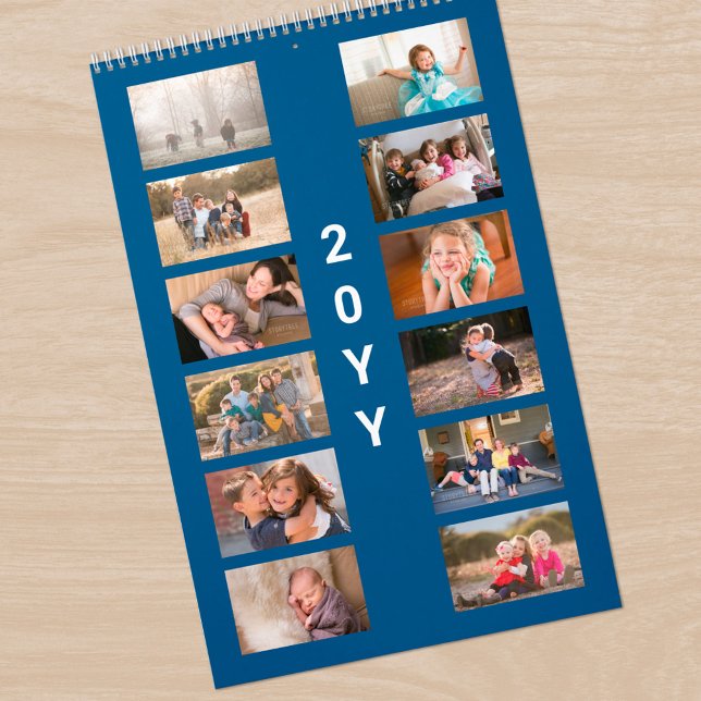 Moderne blaue Fotocover Kalender (Modern Photo Blue Cover Calendar, front cover)