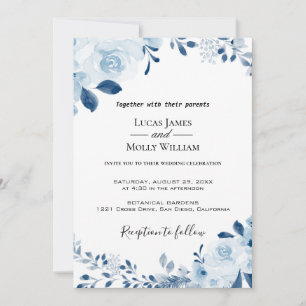 Moderne blaue französische Blumen-Hochzeitseinladu Einladung