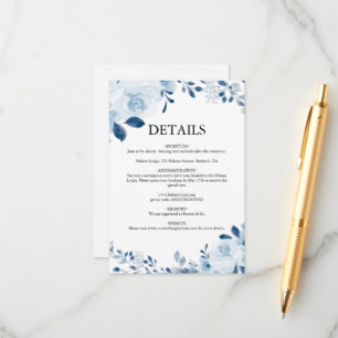 Moderne blaue französische Blumige Hochzeit Begleitkarte