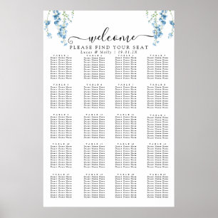 Moderne Blaue Französische Florale Hochzeits-Sitzo Poster
