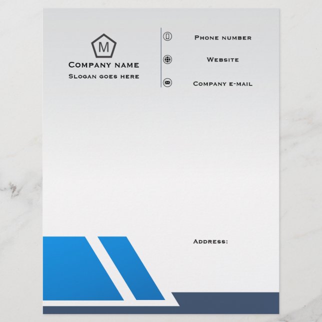 Moderne Blaue Geometrische Geschäftsbogen Briefbogen (Vorderseite)