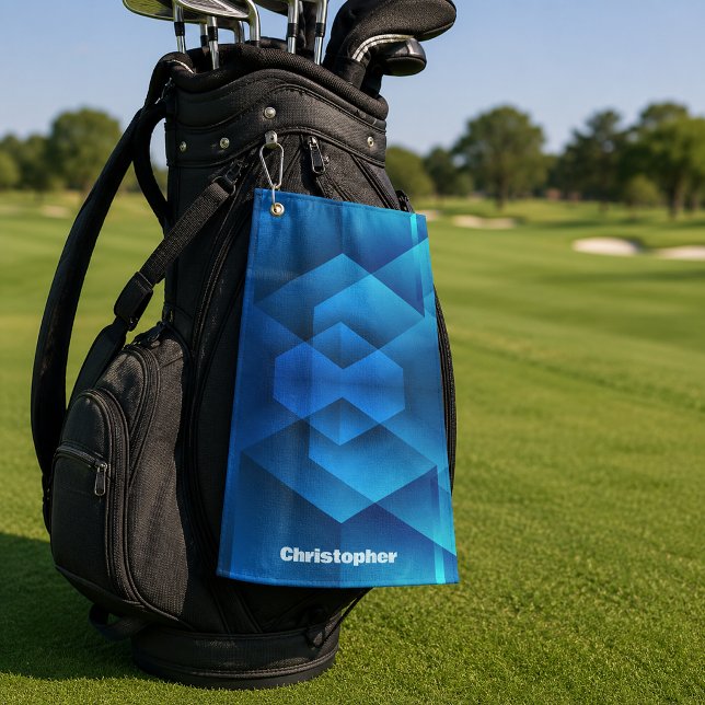 Moderne Blaue Geometrische Name Golfhandtuch (Von Creator hochgeladen)