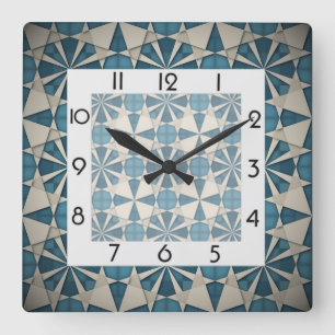 Moderne blaue geometrische quadratische wanduhr