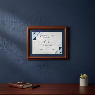 Moderne blaue geometrische Urkunde für Leistung