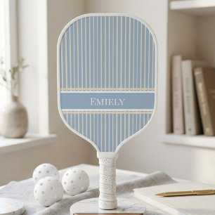 Moderne Blaue Gestreifte Retro Einfache Personalis Pickleball Schläger