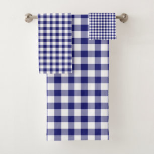 Moderne blaue Gingham-Karomuster Badhandtuch Set