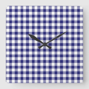 Moderne Blaue Gingham-Muster Quadratische Wanduhr