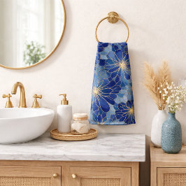 Moderne Blaue Gold Blumenmuster Badhandtuch Set